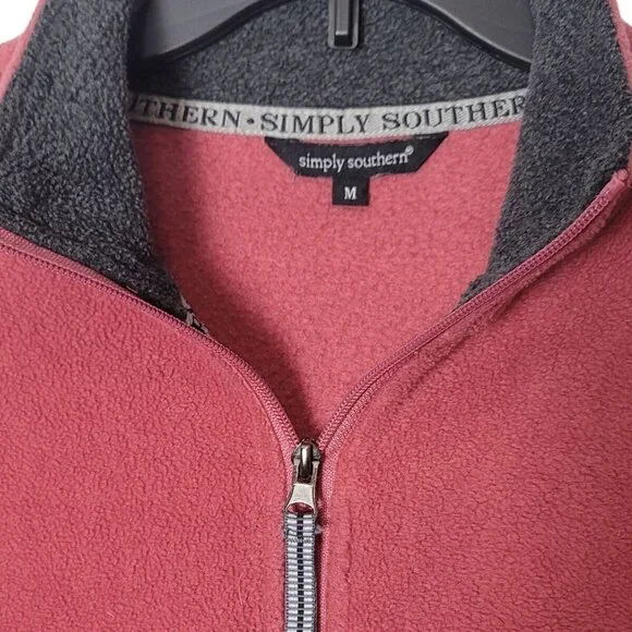 Simply Southern Womens Fleece Pullover Quarter-Zip Colorblock Pink & Gray Size M - Picture 3 of 13